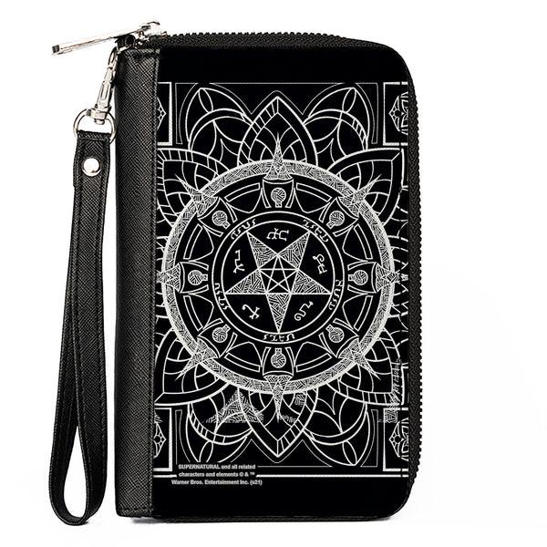 Buckle-Down Women's PU Zip Around Wallet Rectangle - Supernatural Devil's Trap Symbol CLOSE-UP Black White