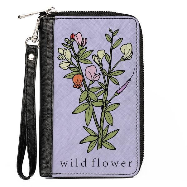 Buckle-Down Women's PU Zip Around Wallet Rectangle - WILD FLOWER Floral Bouquet Lavender