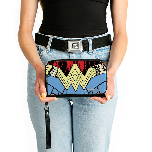 Buckle-Down Women's PU Zip Around Wallet Rectangle - Wonder Woman 1984 WW Belt Logo CLOSE-UP