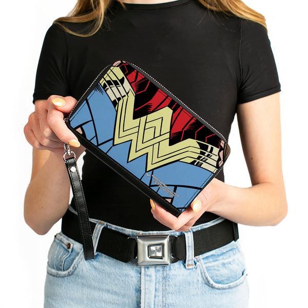 Buckle-Down Women's PU Zip Around Wallet Rectangle - Wonder Woman 1984 WW Belt Logo CLOSE-UP