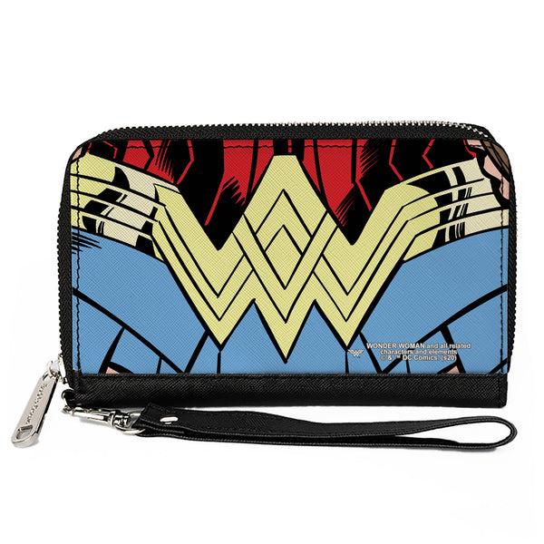 Buckle-Down Women's PU Zip Around Wallet Rectangle - Wonder Woman 1984 WW Belt Logo CLOSE-UP