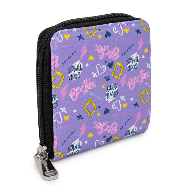 Buckle-Down Women's Zip Around Wallet Square - Friends Icons And Quotes Collage Lavender Multi Color