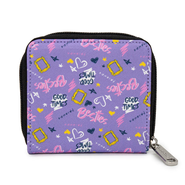 Buckle-Down Women's Zip Around Wallet Square - Friends Icons And Quotes Collage Lavender Multi Color