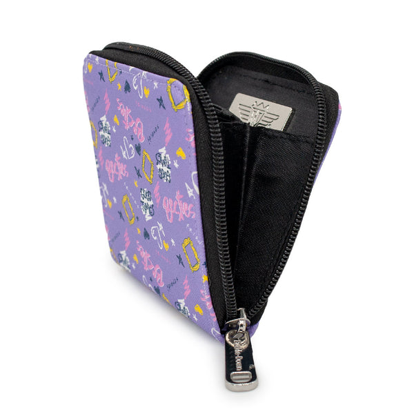 Buckle-Down Women's Zip Around Wallet Square - Friends Icons And Quotes Collage Lavender Multi Color