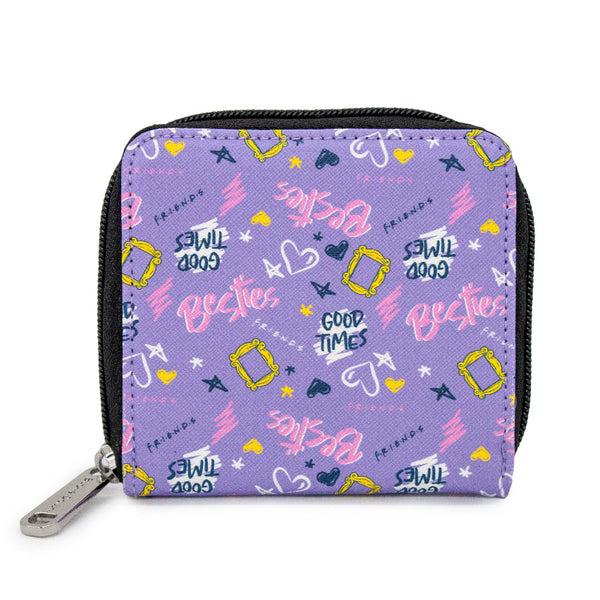 Buckle-Down Women's Zip Around Wallet Square - Friends Icons and Quotes Collage Lavender Multi Color