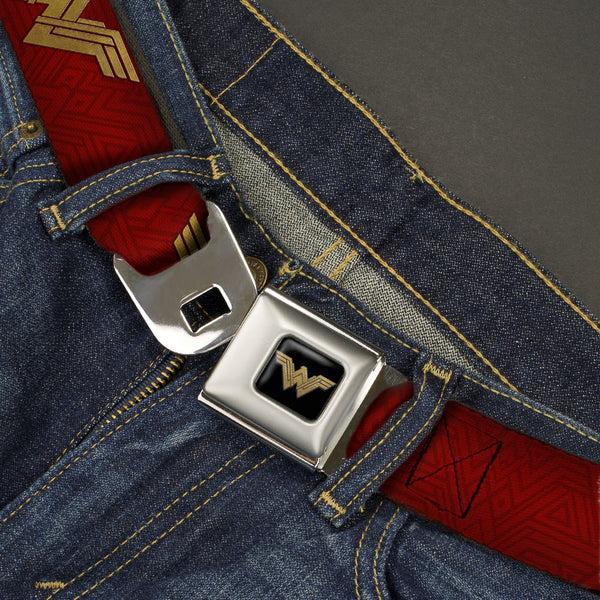 Buckle-Down Wonder Woman 2017 Icon Full Color Black/Gold Seatbelt Belt - Wonder Woman 2017 Icon Reds/Golds Webbing