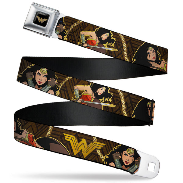 Buckle-Down Wonder Woman 2017 Icon Full Color Black/Gold Seatbelt Belt - Wonder Woman 2017 Icon/3-Poses/Lasso of Truth Black/Brown/Golds Webbing