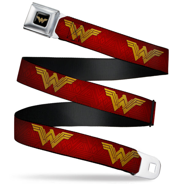Buckle-Down Wonder Woman 2017 Icon Full Color Black/Gold Seatbelt Belt - Wonder Woman 2017 Icon Reds/Golds Webbing