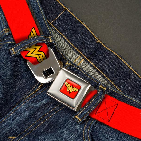 Buckle-Down Wonder Woman Logo Full Color Red Seatbelt Belt - Wonder Woman Logo Red Webbing