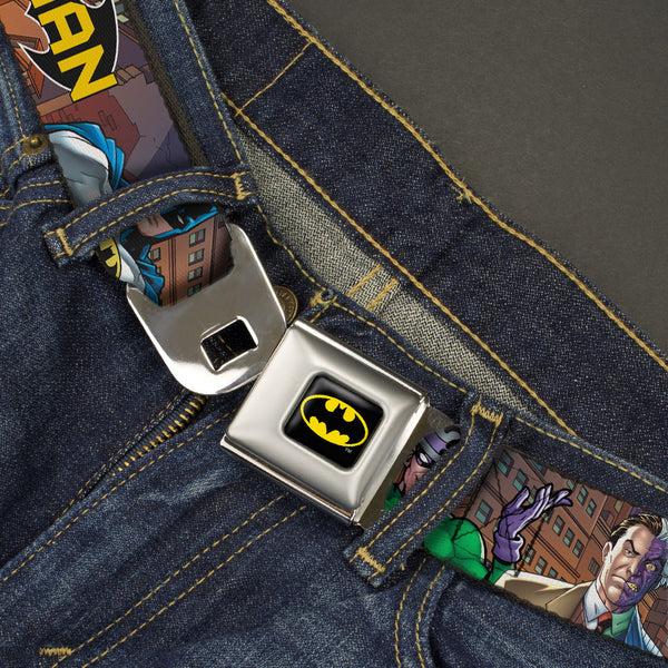 Buckle-Down Batman Full Color Black Yellow Seatbelt Belt - BATMAN & Villains2/Cityscape Webbing