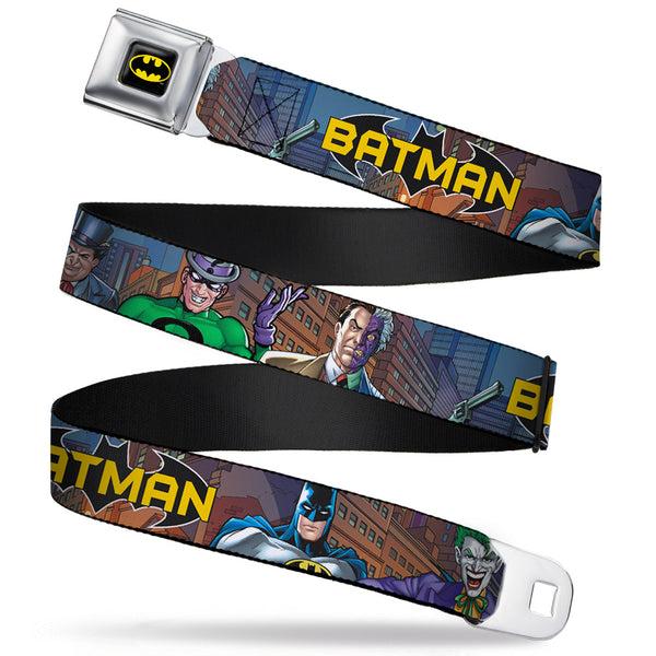 Buckle-Down Batman Full Color Black Yellow Seatbelt Belt - BATMAN & Villains2/Cityscape Webbing