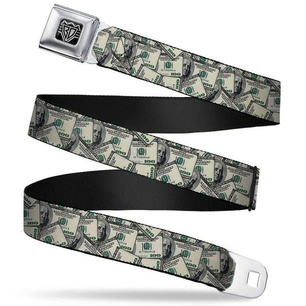 Buckle-Down BD Wings Logo CLOSE-UP Full Color Black Silver Seatbelt Belt - Benjamins Webbing