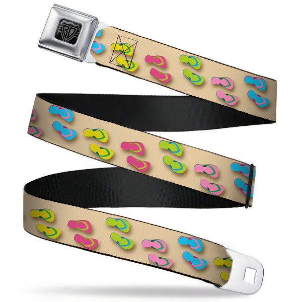 Buckle-Down BD Wings Logo CLOSE-UP Full Color Black Silver Seatbelt Belt - Flip Flops3 Sand/Multi Color Webbing
