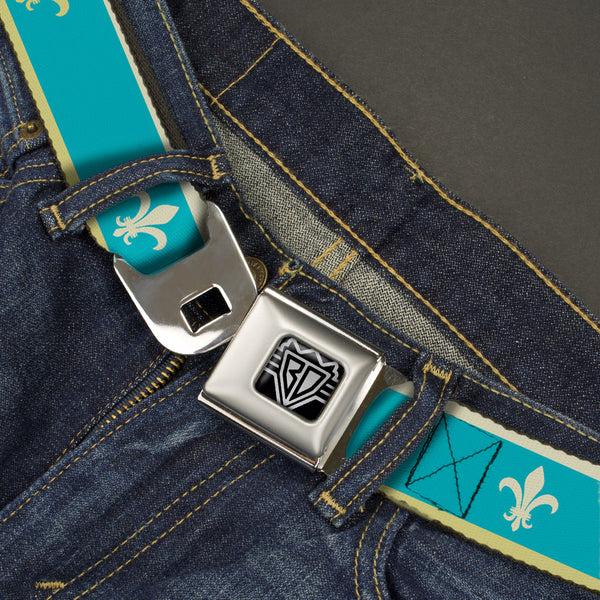 Buckle-Down BD Wings Logo CLOSE-UP Full Color Black Silver Seatbelt Belt - Fleur-de-Lis2 Baby Blue/Tan/Lime Green Webbing