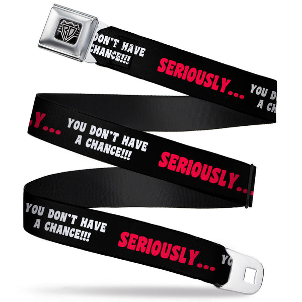 Buckle-Down BD Wings Logo CLOSE-UP Full Color Black Silver Seatbelt Belt - SERIOUSLY…YOU DON'T HAVE A CHANCE Black/Red/White Webbing