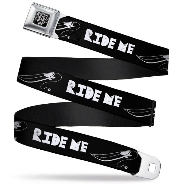 Buckle-Down BD Wings Logo CLOSE-UP Full Color Black Silver Seatbelt Belt - RIDE ME Surfboard Black/White Webbing