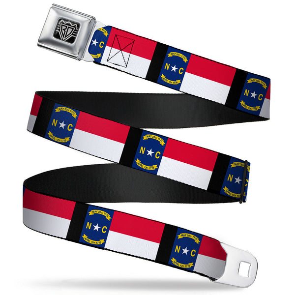 Buckle-Down BD Wings Logo CLOSE-UP Full Color Black Silver Seatbelt Belt - North Carolina Flag/Black Webbing