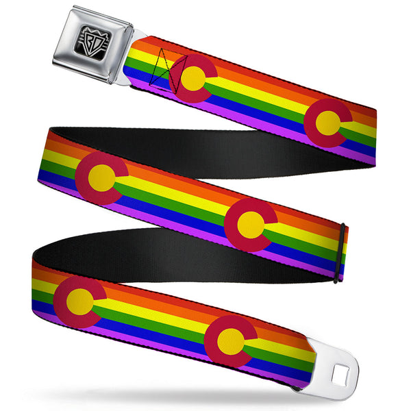 Buckle-Down BD Wings Logo CLOSE-UP Full Color Black Silver Seatbelt Belt - Colorado Flags2 Pride Webbing