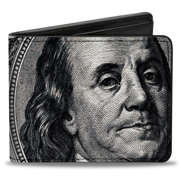 Buckle-Down Bi-Fold Wallet - 100 Dollar Bill CLOSE-UP White Black