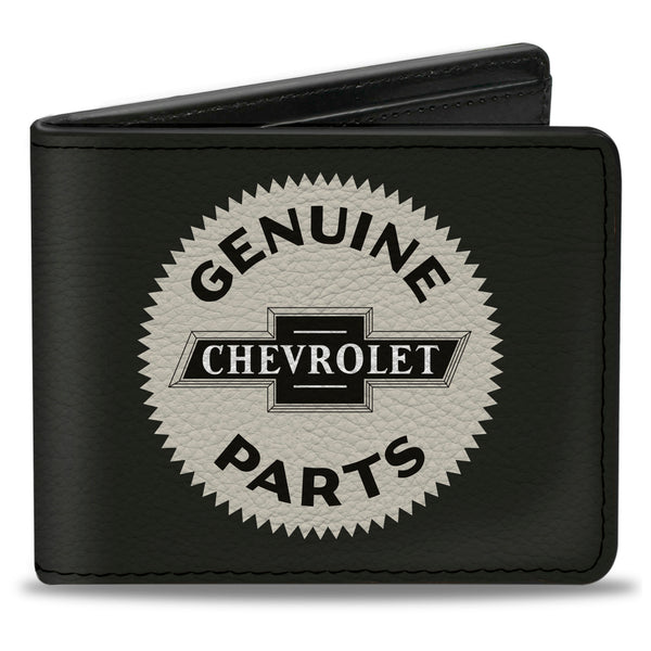 Buckle-Down Bi-Fold Wallet - 1920 GENUINE CHEVROLET PARTS Seal Charcoal Tan