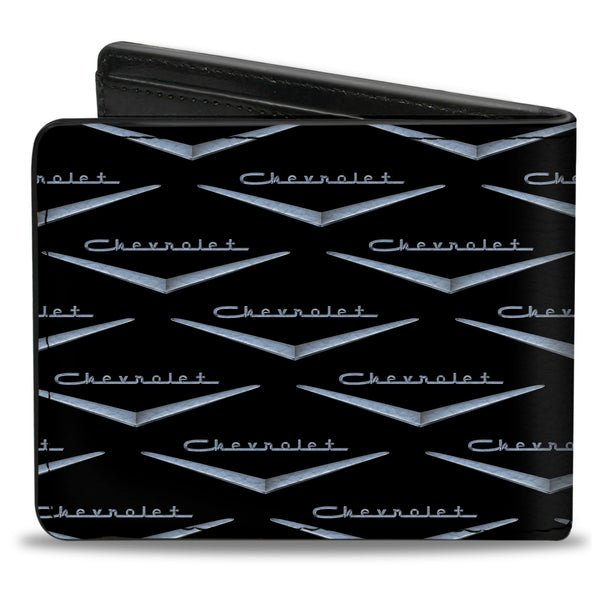 Buckle-Down Bi-Fold Wallet - 1955-57 CHEVROLET V Emblem Monogram Black Silver