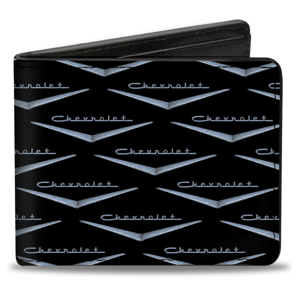 Buckle-Down Bi-Fold Wallet - 1955-57 CHEVROLET V Emblem Monogram Black Silver