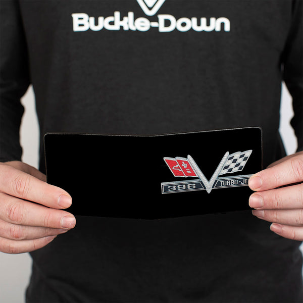Buckle-Down Bi-Fold Wallet - 1967 Impala 396 TURBO-JET V Emblem Black Silver Red White