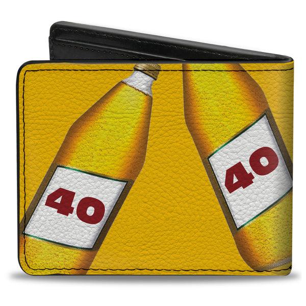 Buckle-Down Bi-Fold Wallet - 40 Oz. Beer Bottles Yellow
