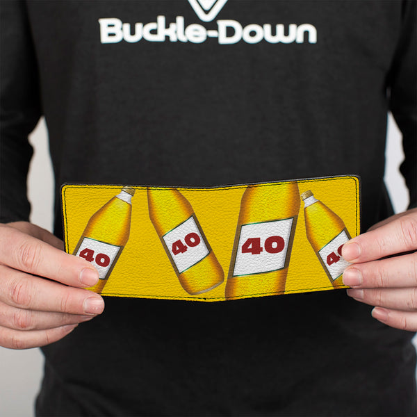 Buckle-Down Bi-Fold Wallet - 40 Oz. Beer Bottles Yellow