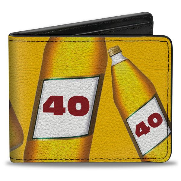 Buckle-Down Bi-Fold Wallet - 40 Oz. Beer Bottles Yellow