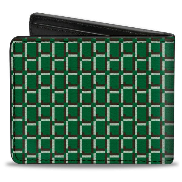 Buckle-Down Bi-Fold Wallet - 8-Bit Pixel CLOSE-UP2 Green White Brown