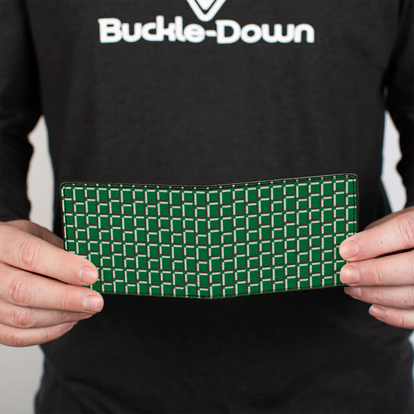 Buckle-Down Bi-Fold Wallet - 8-Bit Pixel CLOSE-UP2 Green White Brown