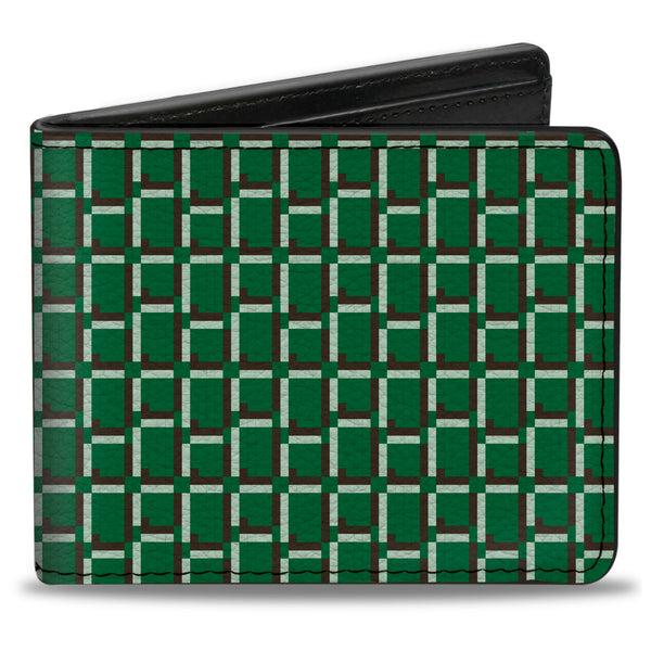 Buckle-Down Bi-Fold Wallet - 8-Bit Pixel CLOSE-UP2 Green White Brown