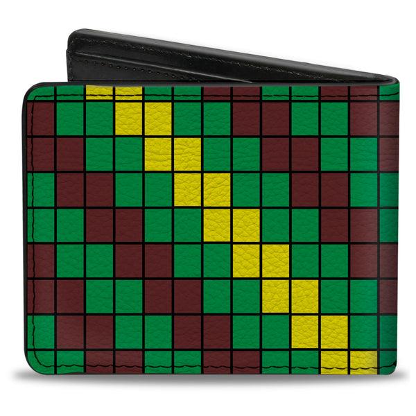 Buckle-Down Bi-Fold Wallet - 8-Bit Pixel Step Stripe Black Brown Green Yellow