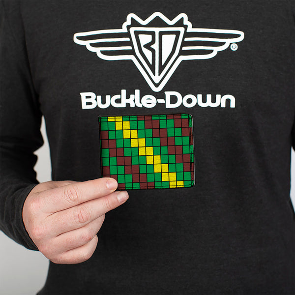 Buckle-Down Bi-Fold Wallet - 8-Bit Pixel Step Stripe Black Brown Green Yellow