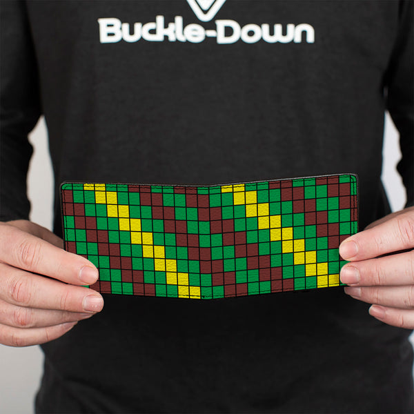 Buckle-Down Bi-Fold Wallet - 8-Bit Pixel Step Stripe Black Brown Green Yellow