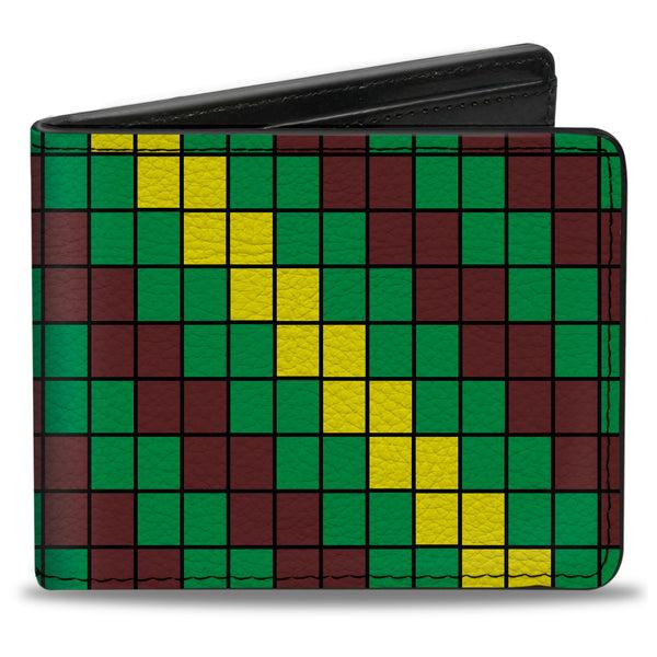 Buckle-Down Bi-Fold Wallet - 8-Bit Pixel Step Stripe Black Brown Green Yellow