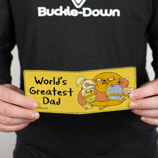 Buckle-Down Bi-Fold Wallet - Adventure Time Jake And Pups WORLD'S GREATEST DAD Pose Yellow