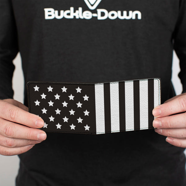 Buckle-Down Bi-Fold Wallet - American Flag CLOSE-UP Black White