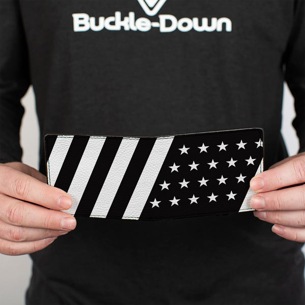 Buckle-Down Bi-Fold Wallet - American Flag Diagonal Black White