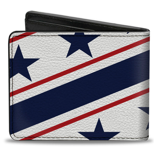 Buckle-Down Bi-Fold Wallet - Americana Diagonal Stars & Stripes White Red Blue