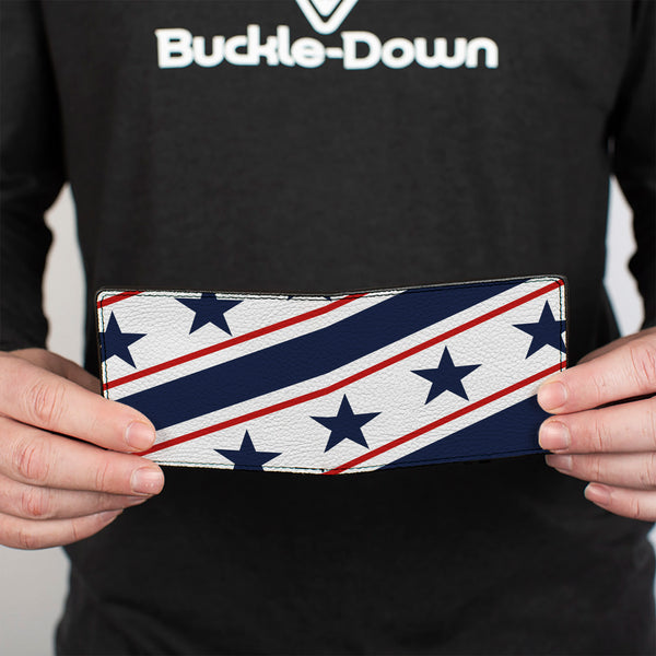 Buckle-Down Bi-Fold Wallet - Americana Diagonal Stars & Stripes White Red Blue