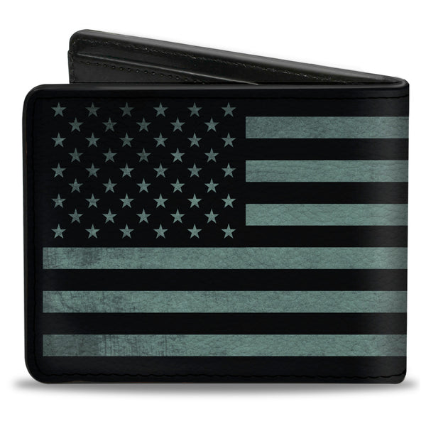 Buckle-Down Bi-Fold Wallet - Americana Stars & Stripes Weathered Black Gray