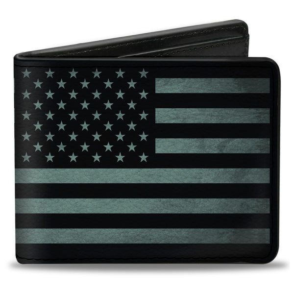 Buckle-Down Bi-Fold Wallet - Americana Stars & Stripes Weathered Black Gray