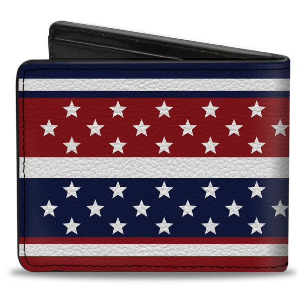 Buckle-Down Bi-Fold Wallet - Americana Stripe W Mini Stars Blue Red White
