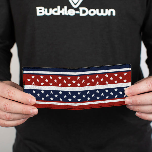 Buckle-Down Bi-Fold Wallet - Americana Stripe W Mini Stars Blue Red White
