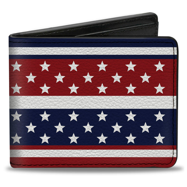 Buckle-Down Bi-Fold Wallet - Americana Stripe w Mini Stars Blue Red White
