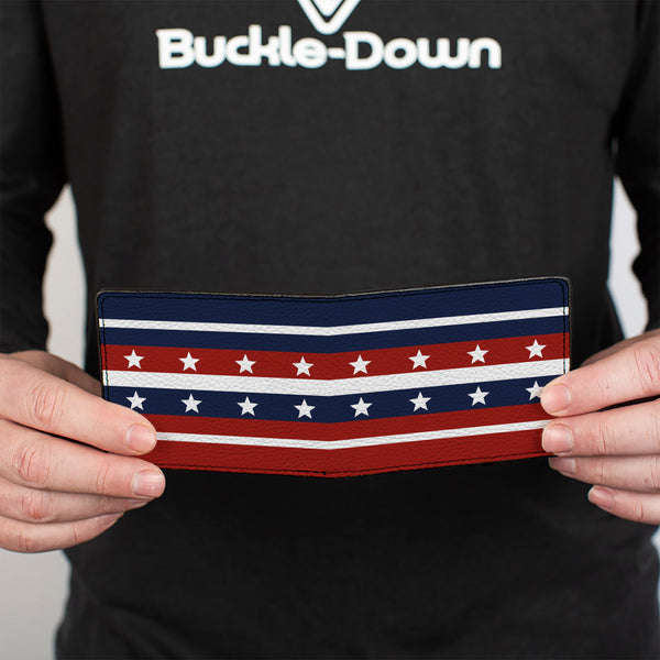 Buckle-Down Bi-Fold Wallet - Americana Stripe W Stars2 Blue Red White