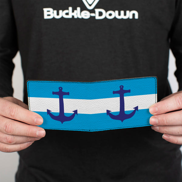 Buckle-Down Bi-Fold Wallet - Anchor Stripe Blues White