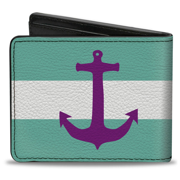 Buckle-Down Bi-Fold Wallet - Anchor Stripe Teal White Purple
